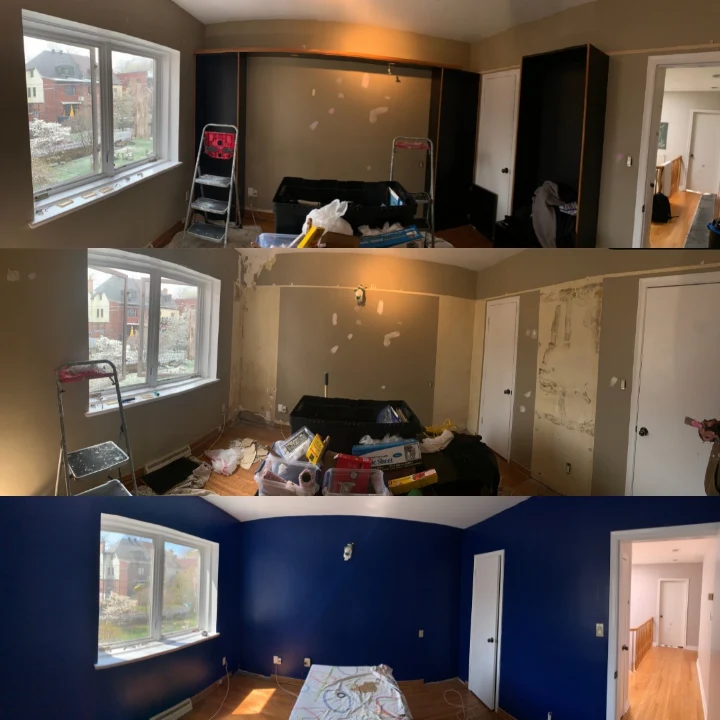 Bedroom repaint before and after in deep blue