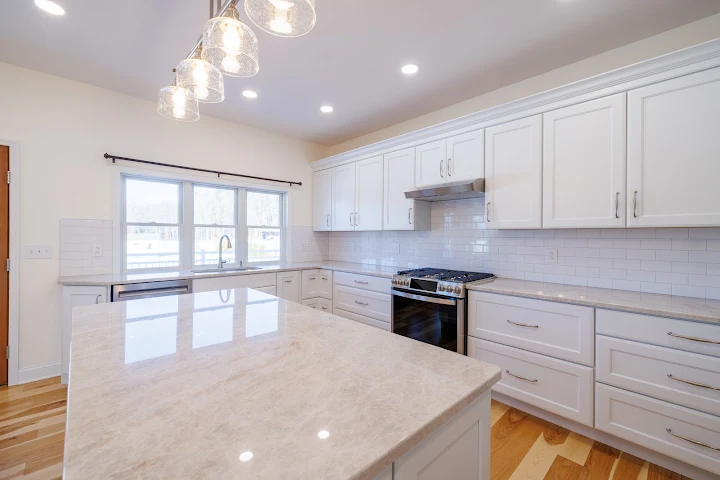 White subway tile splashback in a bright kitchen